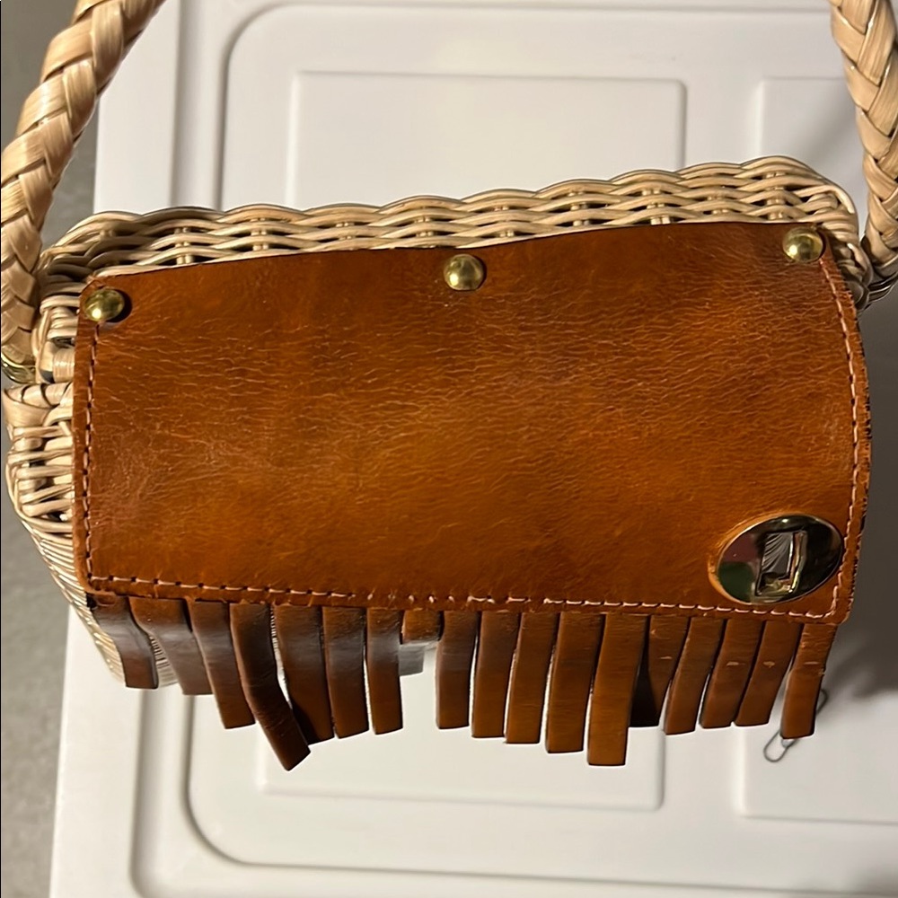 Vintage Brown Leather and coated Wicker Women's shoulder Bag Hong Kong - Picture 15 of 15